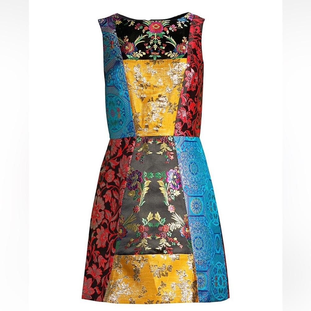 ALICE + OLIVIA MALIN JACQUARD PATCHWORK DRESS